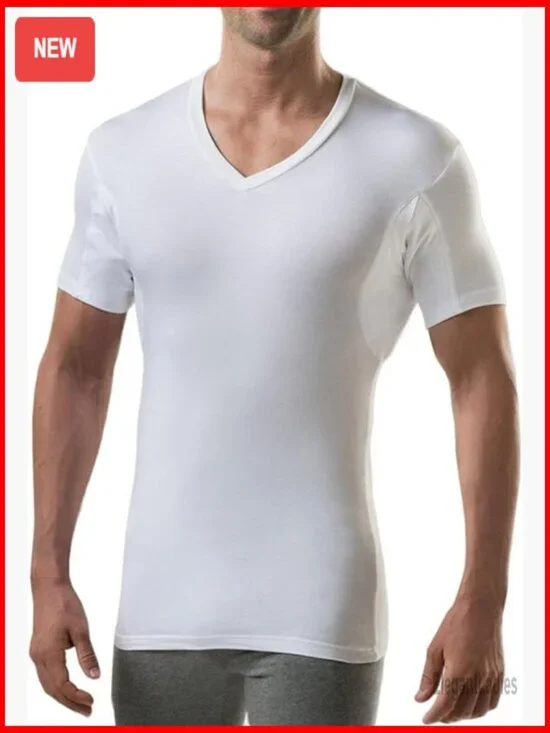 Slim Fit V-Neck Sweatproof Undershirt with Pads, Rayon Blend