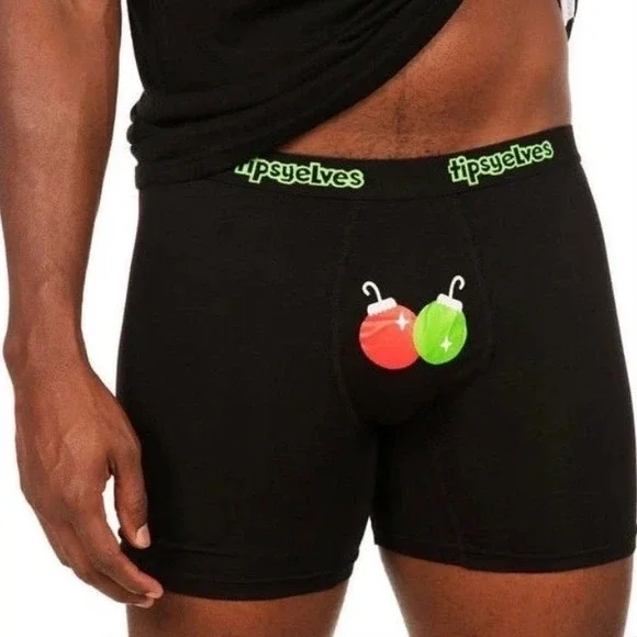 Tipsy Elves Mens Jingle Bells Boxer Briefs Black Christmas Underwear Medium NEW