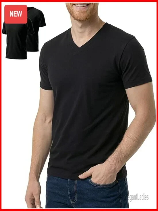 Men's Merino Wool V-Neck Base Layer Tee 2-Pack Slim Fit Lightweight