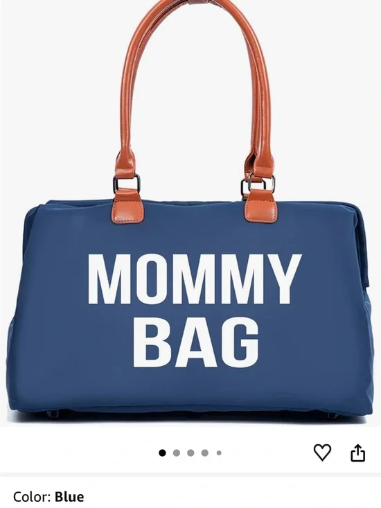 Blue Mommy Bag with Brown Handles - Women’s Baby Bag