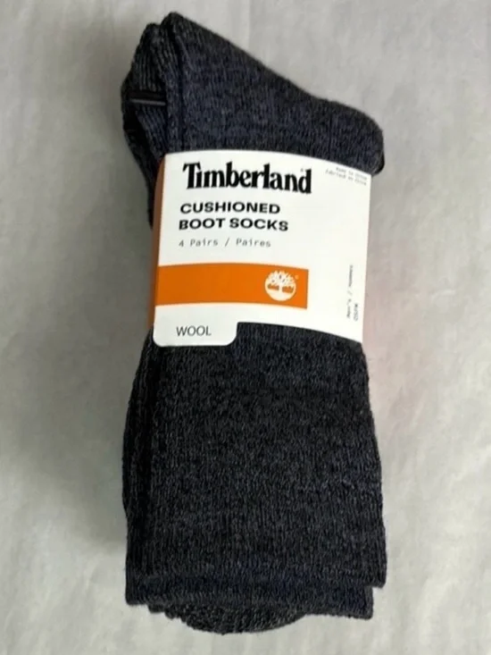New Timberland Socks Men’s 4 Pair Casual Gray Wool Blend Cushioned Boot Sock