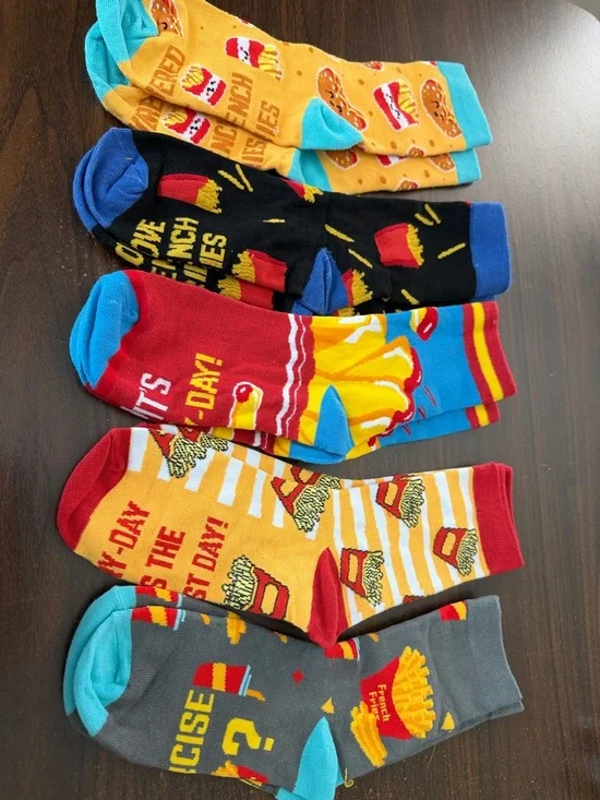 Novelty Fast Food Crew Socks French Fries Bundle - Set of 5 Pairs