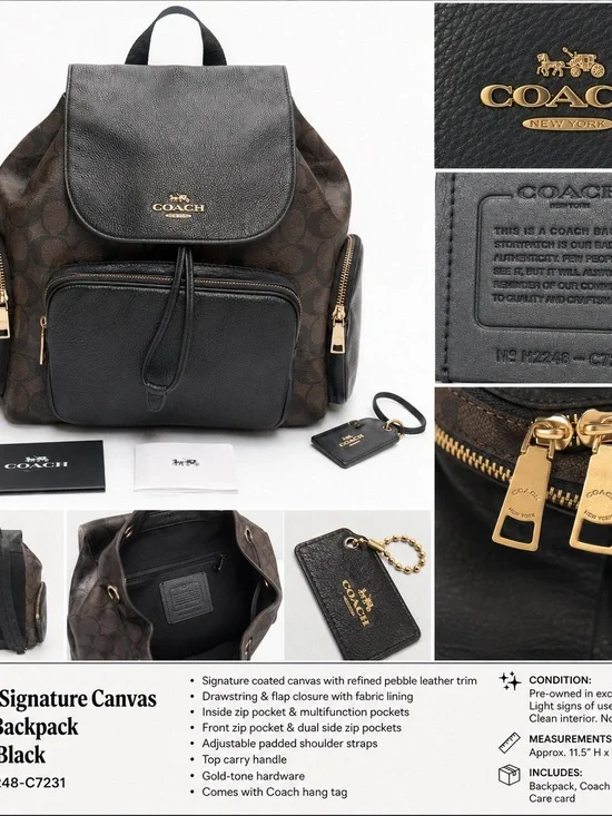 Coach Jordan Signature Canvas Backpack Brown/Black Leather | Style H2248-C7231