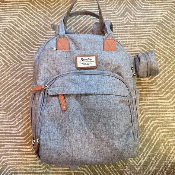 Ruwalino Gray Diaper Bag Backpack Large Multi Pocket Baby Travel Backpack