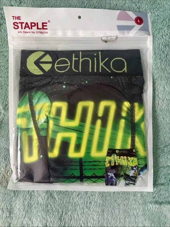 ethika Black Boxer Briefs with Neon Green Logo Graphic