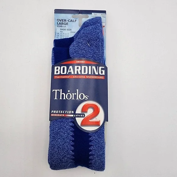 Thorlo Unisex Boarding Socks Protection Level 2 Size L Over The Calf Blue NEW‎