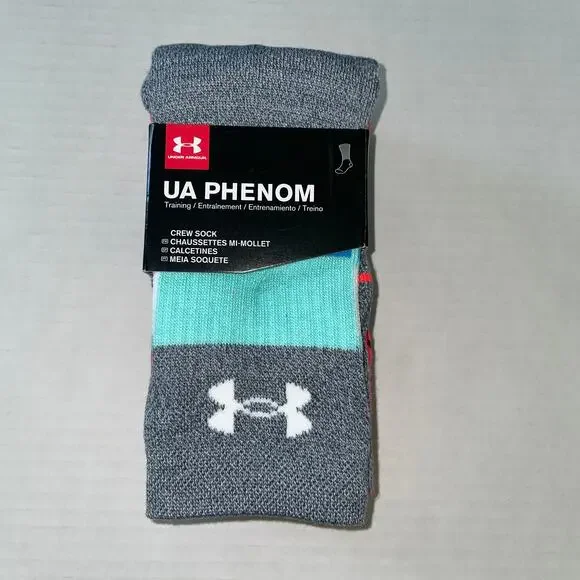 Boys Girls Under Armour 3 Pk Phenom Training Crew Socks Youth Small NEW