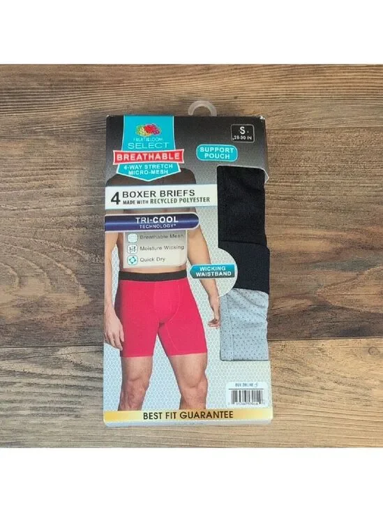 NWT Fruit of the Loom Men's 4-PK Boxer Briefs with Support Pouch Small    -618A