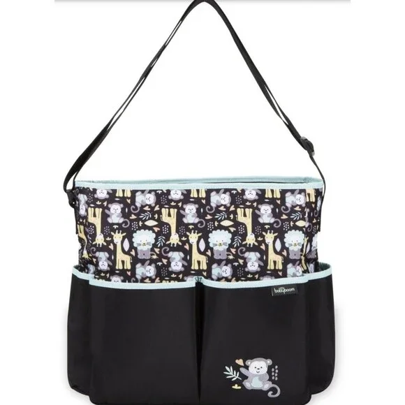 Baby Boom Diaper Bag Tote Giraffes, Monkey, Lion Print Brown w/ Changing Pad NEW