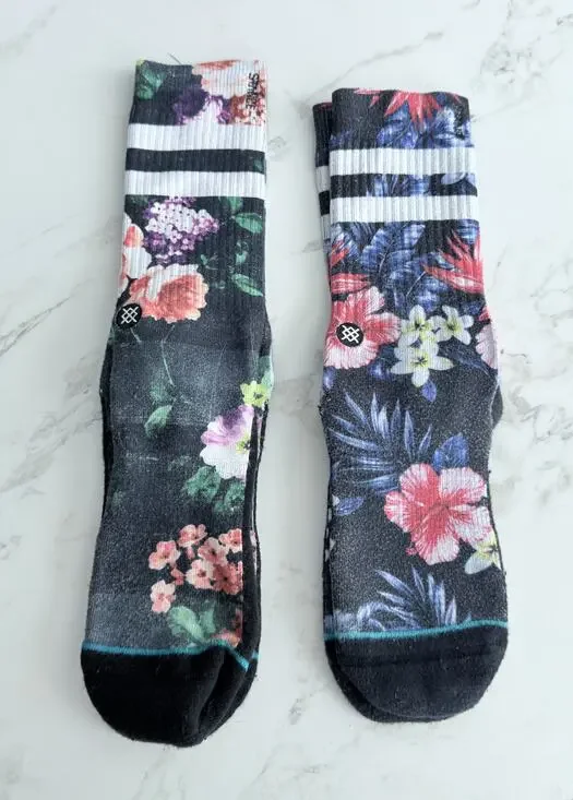 Stance Floral Crew Socks 2-Pair Lot Sizes Large & Medium Black