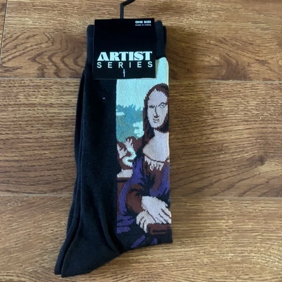 Artist Series: MONA LISA Black Casual  Cotton Blend crew socks