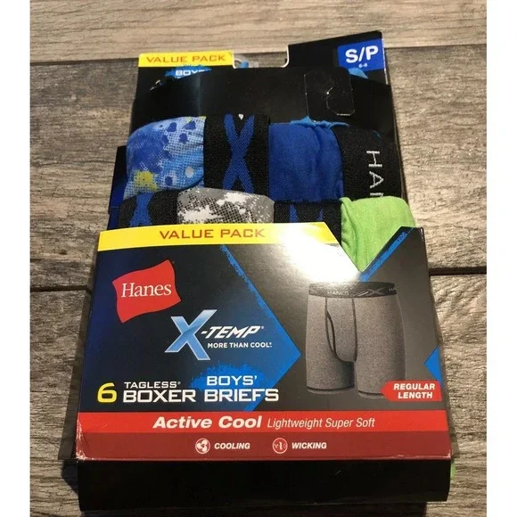 Hanes XTemp Boys 5 Pack Tagless‎ Wicking Boxer Briefs Small 6-8 Active Cool New