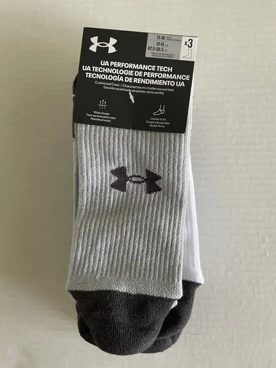 3 Pair Under Armour Run Cushion Mid Crew Athletic Socks Size XL NEW