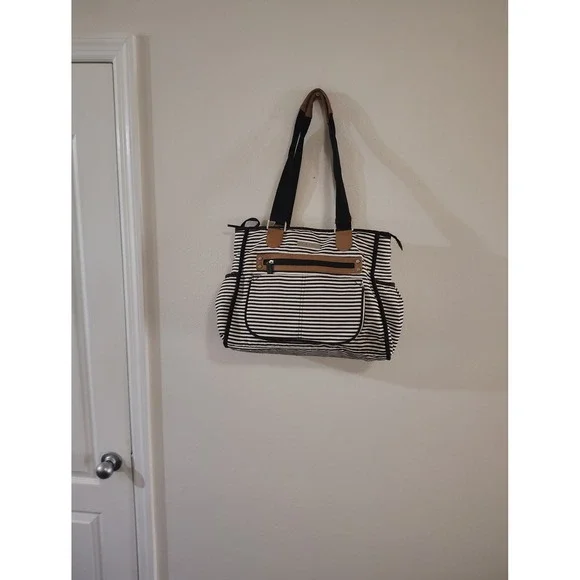 Bananafish Studio Diaper Bag Tote Black‎ White Striped Travel Baby Bag