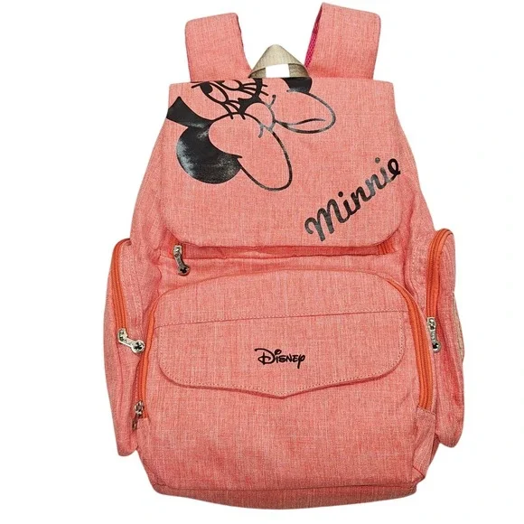 Disney Minnie Mouse Backpack Coral Pink Diaper Bag Travel‎ Organizer Insulated