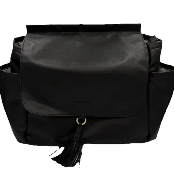 Skip Hop Black Diaper Bag Faux‎ Leather Tassel Flap Baby Bag Backpack