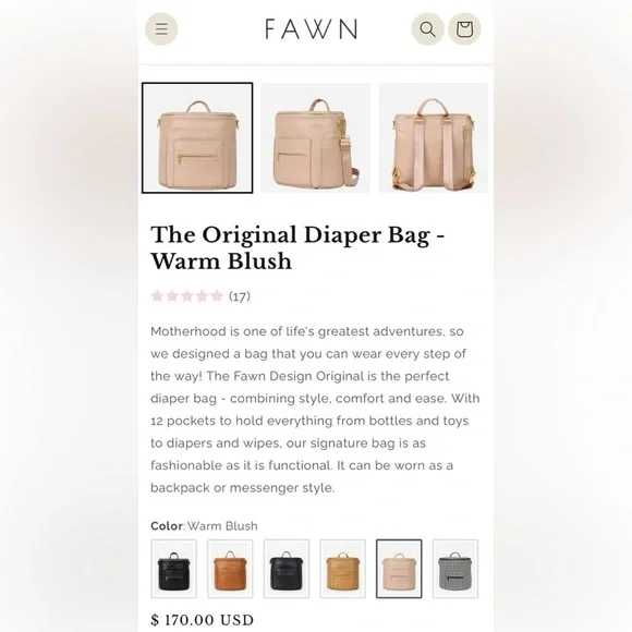 Fawn Design Pink Blush diaper bag