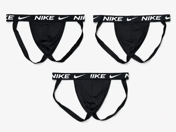 Nike Dri-FIT Essential Microfiber Jockstrap 3 Pack Black — 2XL