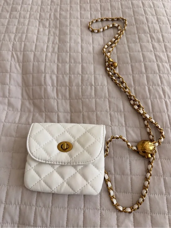 White Quilted Crossbody Bag with Gold Chain
