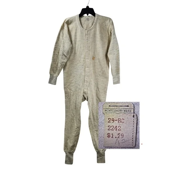 Vintage Mens Union Suit Long Johns‎ Montgomery Ward New Dead Stock 42 Healthgard