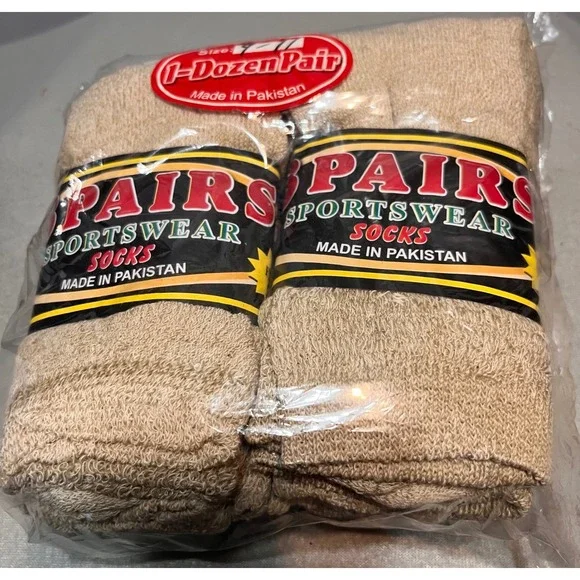 Sportswear Socks Tan Khaki Cotton Blend Crew Athletic Size 9-11 pack of 12 NWT‎