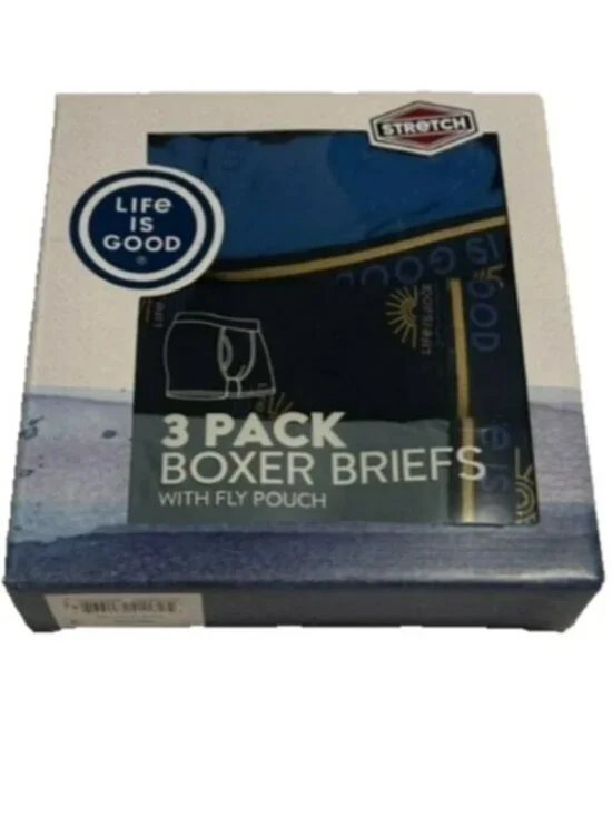 Life Is Good Men’s 3 Pack Cotton Stretch Boxer Briefs With Fly Pouch Size Small