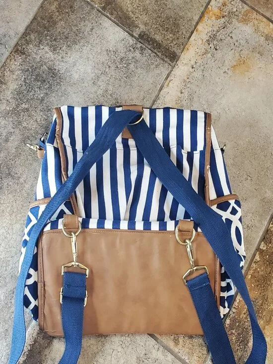 Mudpie Bigger Bundle Diaper Bag Backpack, Navy blue stripes & Geometric Trellis