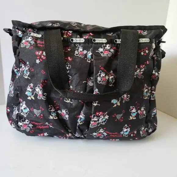 LeSportSac X Disney Baby Mickey Loves Minnie Black Diaper Bag Cargo Hearts