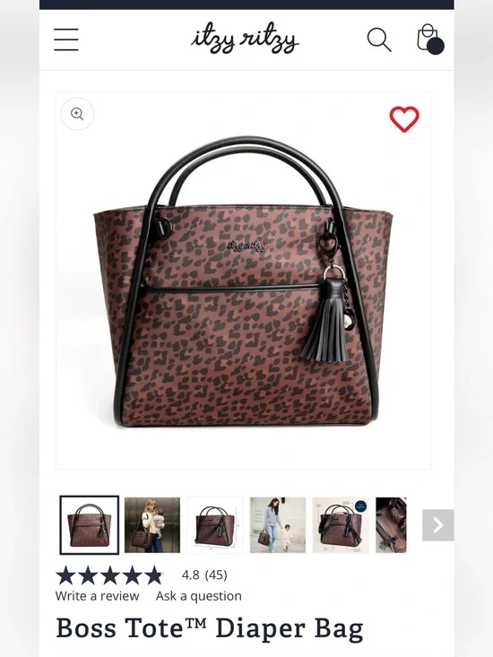 Itzy Ritzy Boss Tote Large Diaper Bag Leopard Brown/Black Vegan Leather