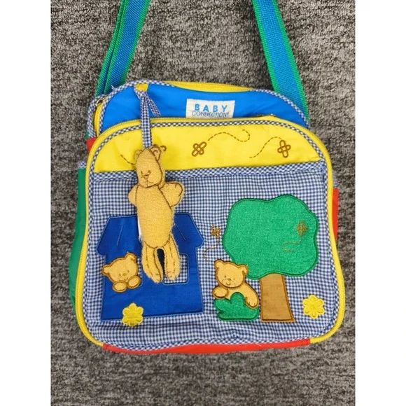 Vintage Baby Connection Diaper Bag Teddy Bear Applique Colorblock Nursery Tote
