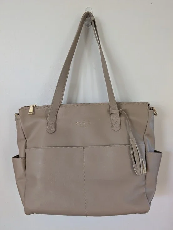 Elkie and Co The Aberdeen Diaper Bag Backpack Beige White Large