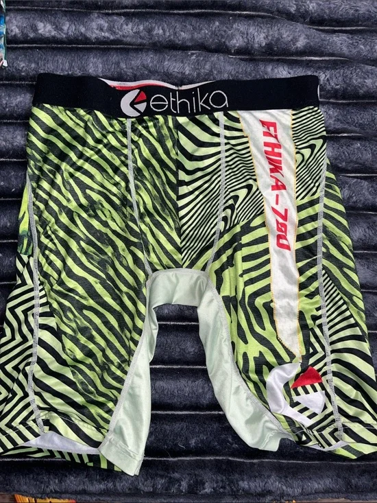 ethika Neon Green Zebra Stripe Performance Boxer Briefs biker workout shorts lrg