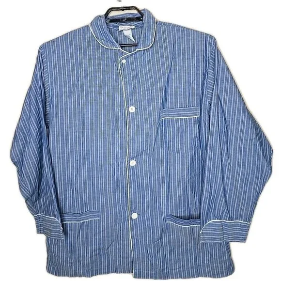 Christian Dior Pyjama Top PJs Men’s Size Large Blue White Stripe Button t9