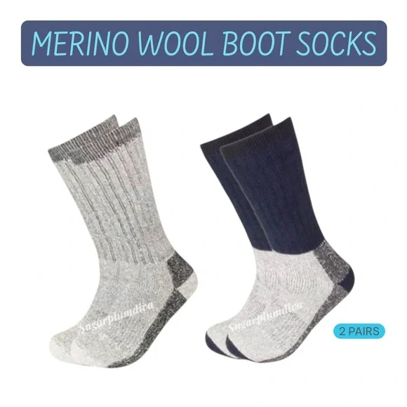 Winter Thermal Socks Merino Wool Temp Rated -25* Gray / Navy 10-13 NEW 2pk