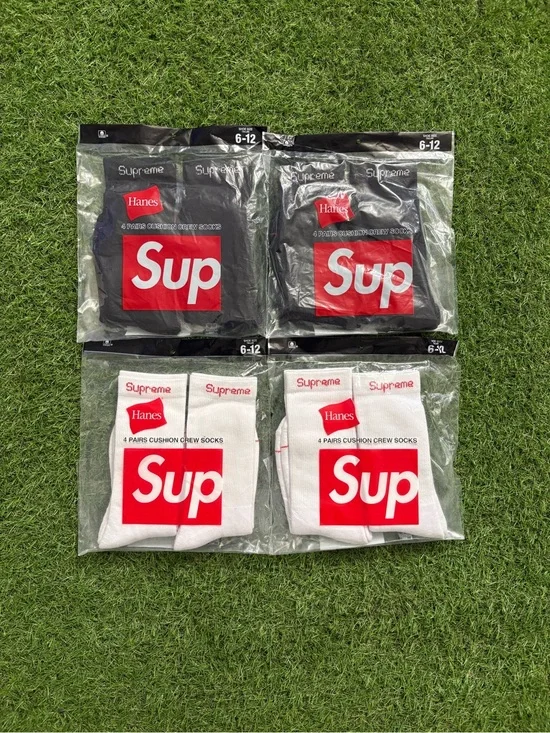 Supreme x Hanes Crew Socks Pack - Black & White with Red Logo