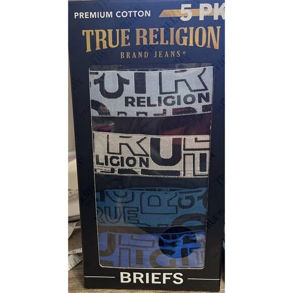 True Religion Men’s Fly Front Cotton Boxer Briefs Five Pack Size Small