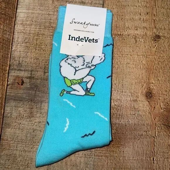Swanky Socks One Size NEW Made For Indevets Funny Fun Socks Muscles  Baby blue