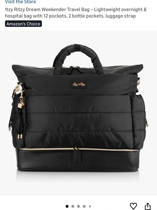 Itzy Ritzy Black Quilted Baby Bag with Gold Accents