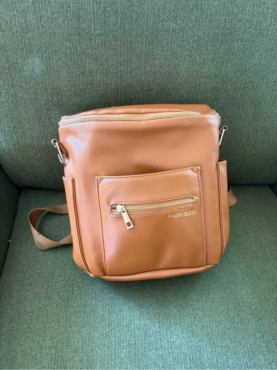 Fawn Design Tan Faux leather Diaper Bag/ Backpack/ Purse