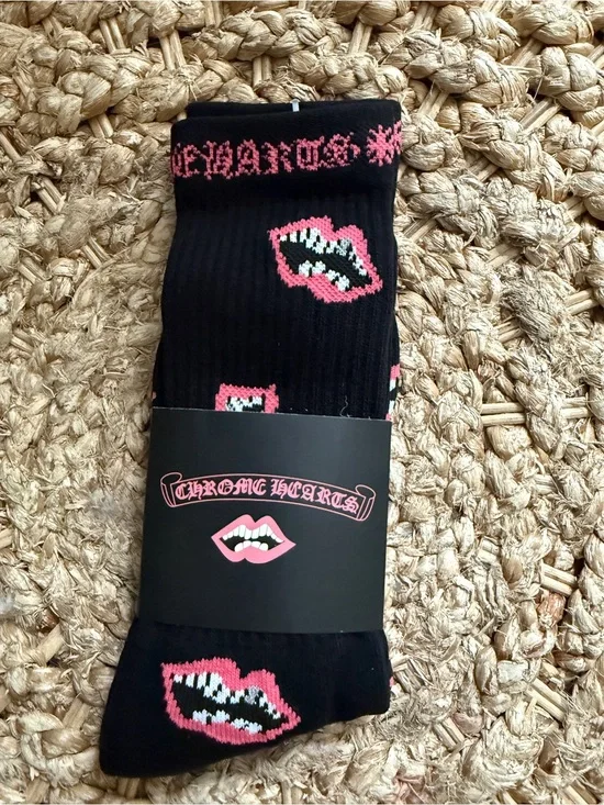 Chompers Black Socks with Pink Lip Motif