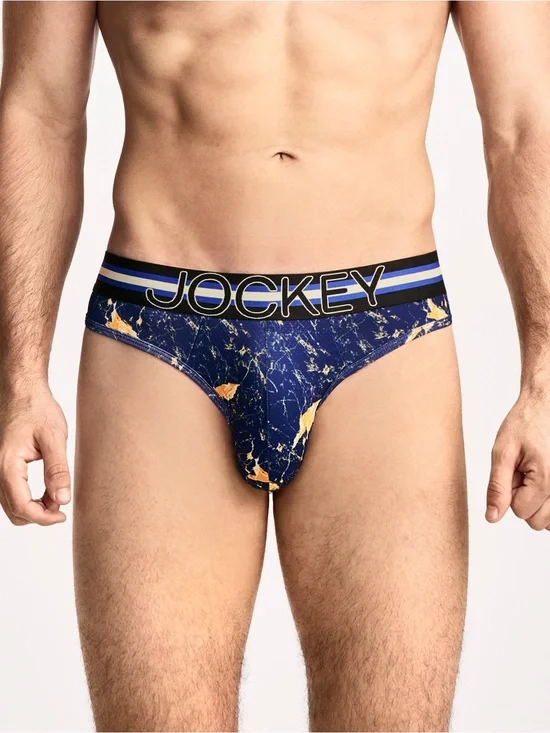 Jockey Men's Navy Marble Thong - Navy/Gold