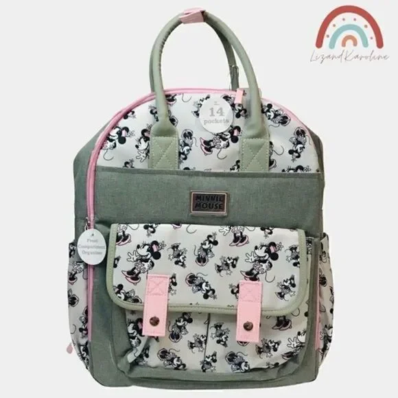 New! Disney Baby Minnie Mouse Multi-Piece Diaper Backpack Changing Pad Bag Set