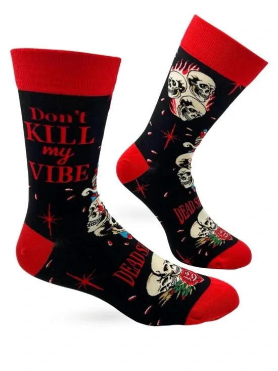 •Dead Serious• Red & Black Unisex Novelty Crew Socks