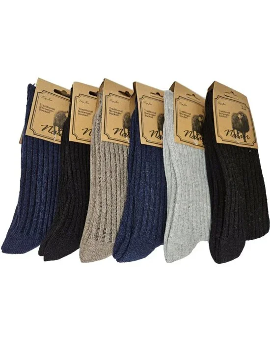 Men's Wool Blend Socks Size 10-13 Norweger Warm Winter Thermal Crew Socks 6-PACK