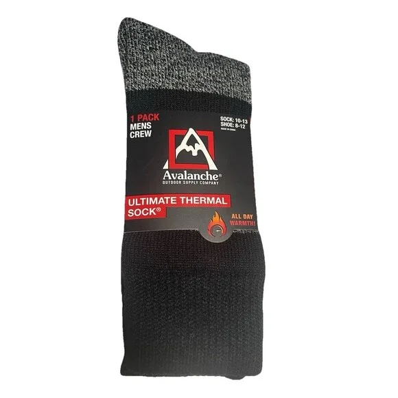 Avalanche Men's Ultimate Thermal Crew Socks Black/Gray, Shoe Size‎ 8-12