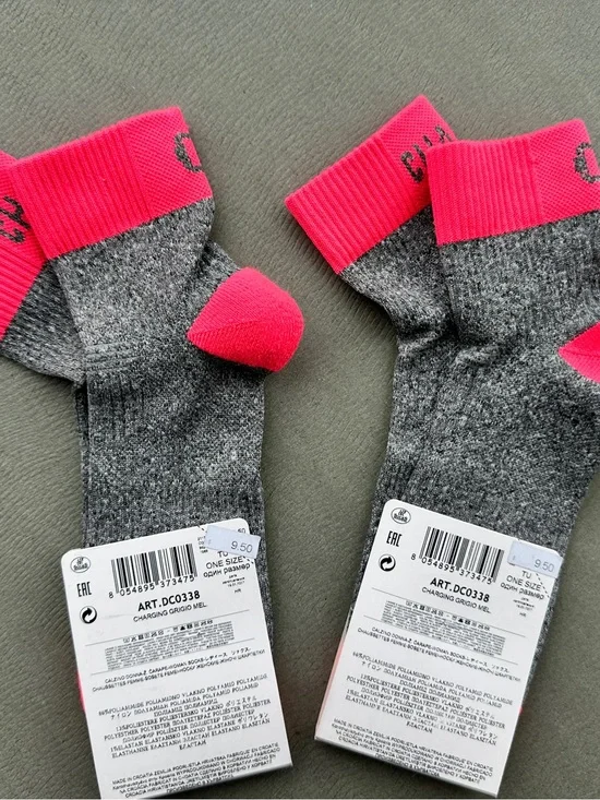 Calzedonia Women's/Unisex Gray Socks with Bright Pink Cuffs - Pack of 2
