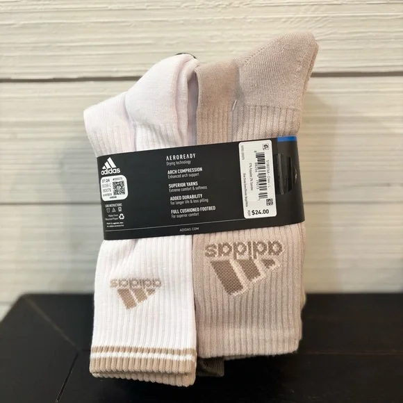 ADIDAS Men’s Cushioned Arch Compression Crew Socks 6 Pair Size 6-12 White NEW
