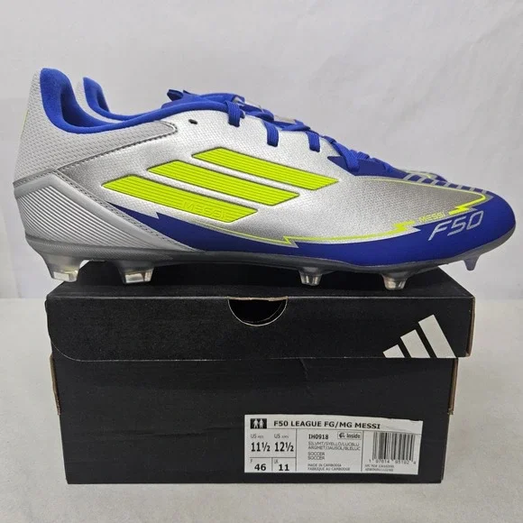 Adidas F50 League FG/MG Messi Soccer‎ Cleats IH0918 Silver Blue Mens Size 11.5