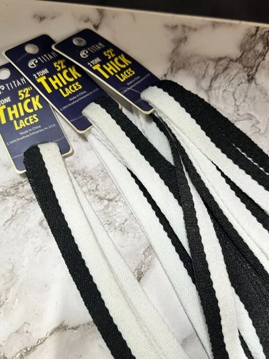 3/$30 Titan Thick Shoe Laces Black White  52