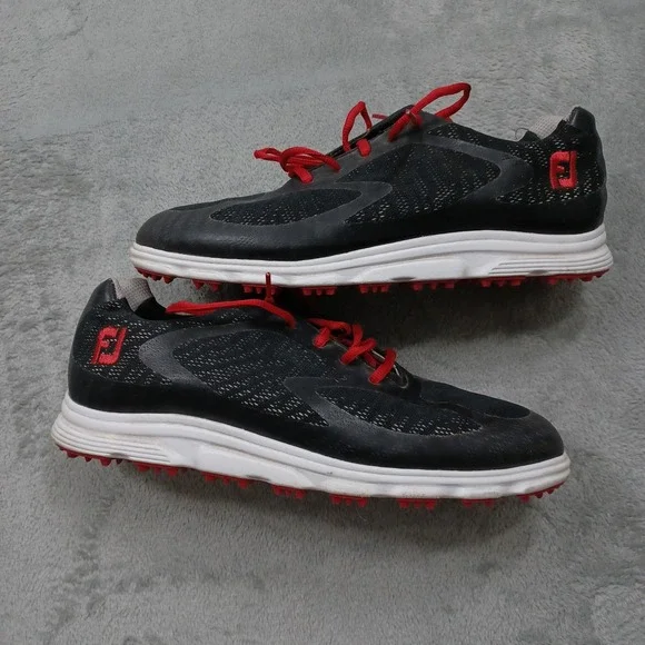 FootJoy SuperLites XP Golf Shoes Mens 10.5 M Black Red Spikeless 58027